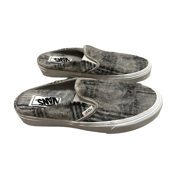 Vans Mule Shoes Womens size 10 Gray Plaid Faux Fur Lined - Picture 3 of 7
